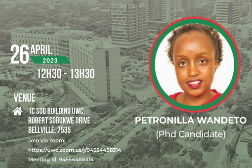 Petronilla Wandeto holds presentation at the University of the Western Cape